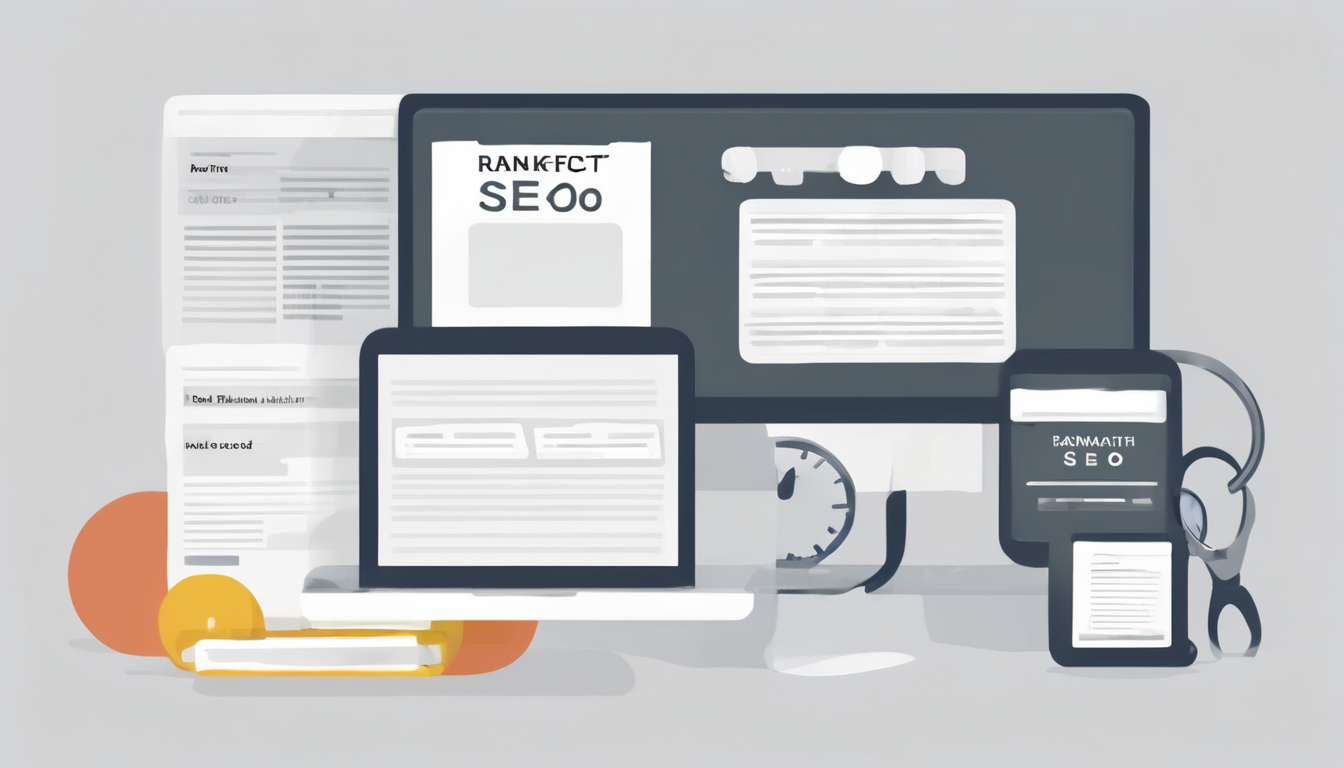 RankMath Setup for Perfect SEO Scores Every Time - Dashboard wizard and green score indicators (98 characters)